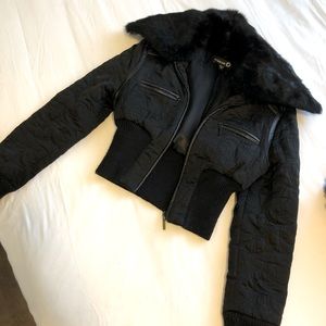 Bebe Cropped Winter Coat with Real Fur Collar